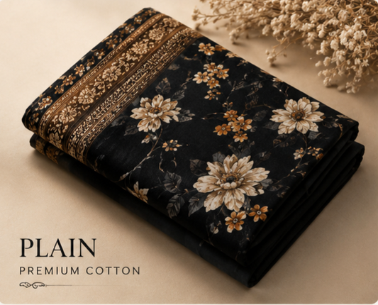 Black Elegance - premium Floral 3-Piece Fabric