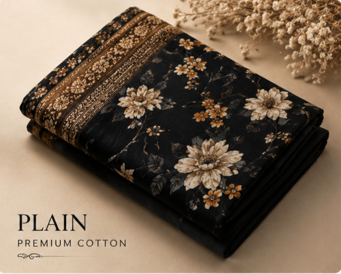 Black Elegance - premium Floral 3-Piece Fabric