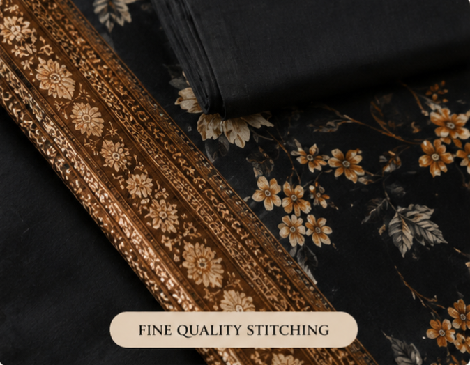 Black Elegance - premium Floral 3-Piece Fabric